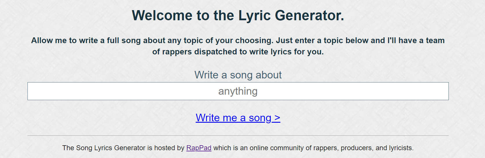 Creative rap song lyrics generator for artists and songwriters.