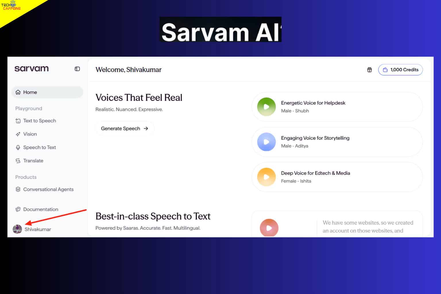 Sarvam AI Dashboard