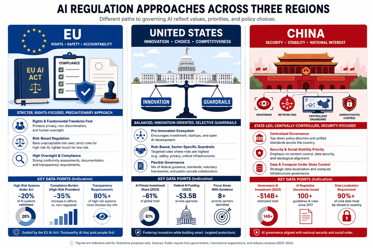 EU AI Act with strict, rights-based approach and key points highlighted.