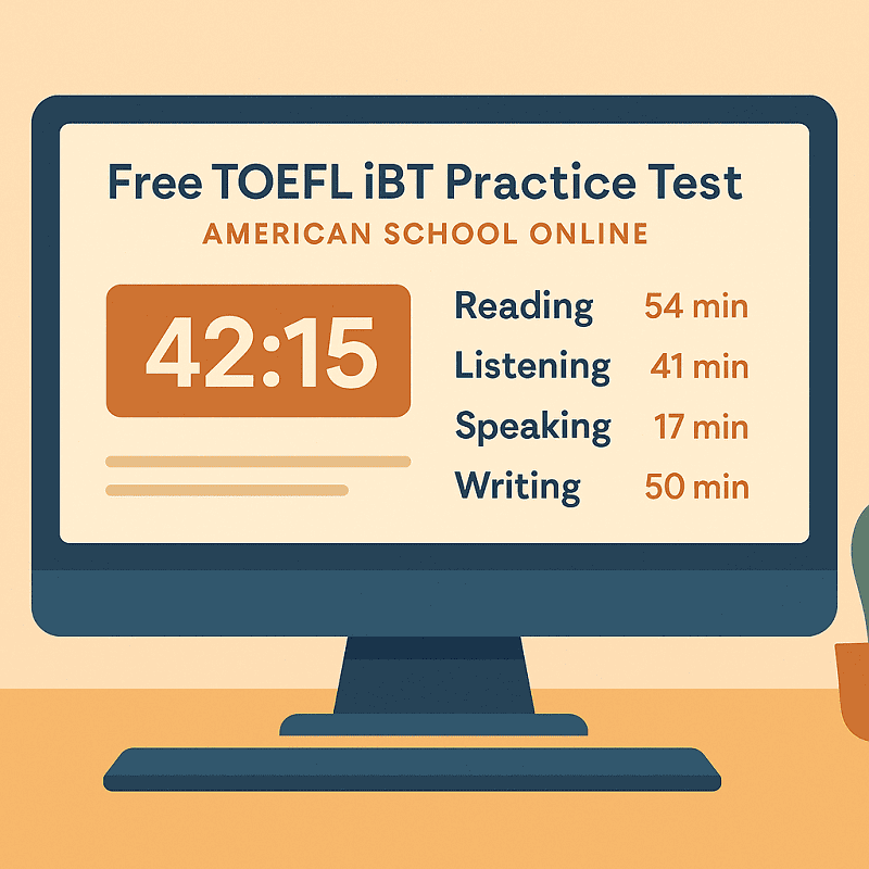 Simulacro gratuito del TOEFL iBT con tiempo cronometrado en American School Online