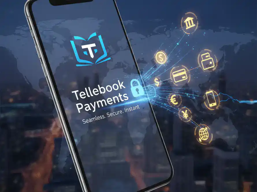 Mobile app screen showing Tellebook Payments for secure eBook transactions.