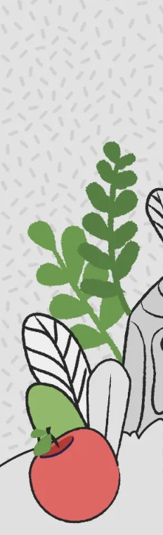 TEMPOart inspired motion art with plant motifs and fruit.