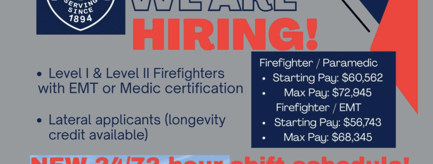 Firefighter and paramedic recruitment ad for Tiffin Fire Rescue, Ohio.