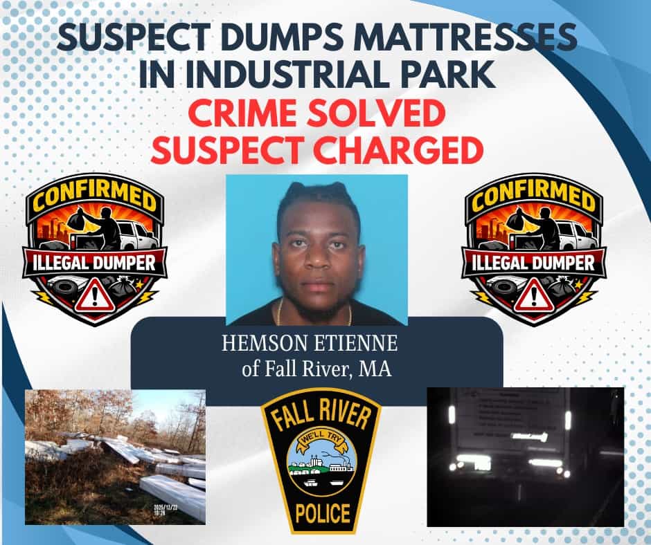 Illegal mattress dumper suspect arrest in Fall River, MA by local police.