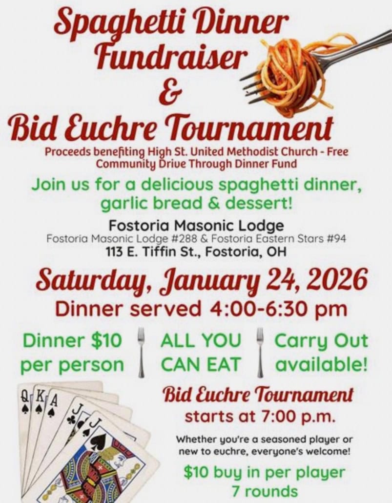 Spaghetti dinner fundraiser for community outreach, supporting High St. United Methodist Church.