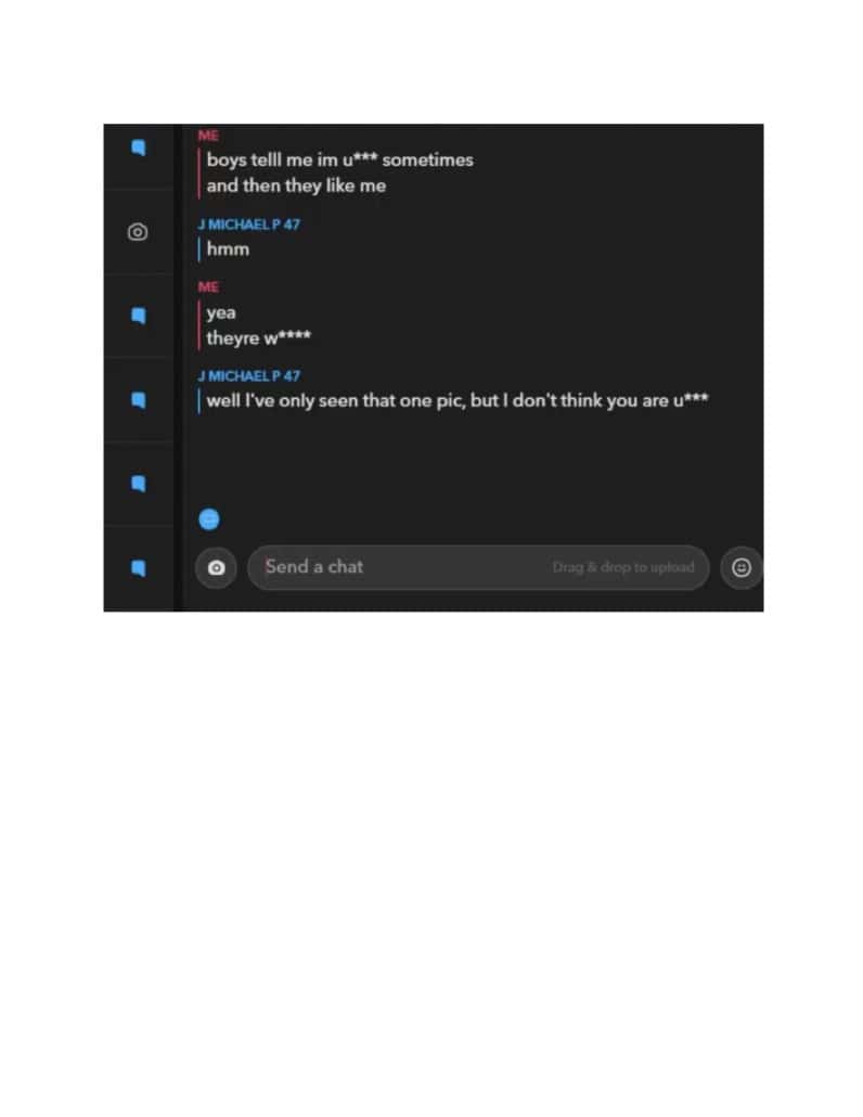 A teenage boy's chat conversation about feelings and perceptions.