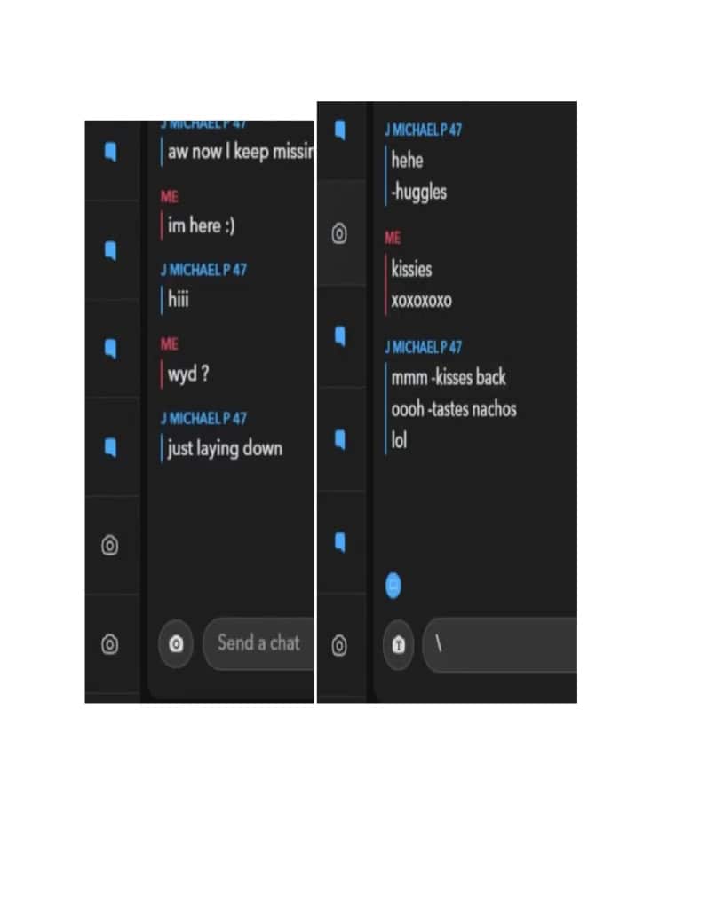 Chat conversation screenshot showing messages between users on a messaging app.