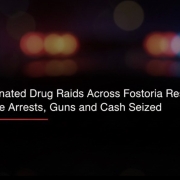 Fostoria News Police lights flashing during coordinated drug raid in Fostoria.