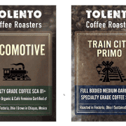 Locomotive and Train City Primo coffee bags from Tolento Coffee Roasters.