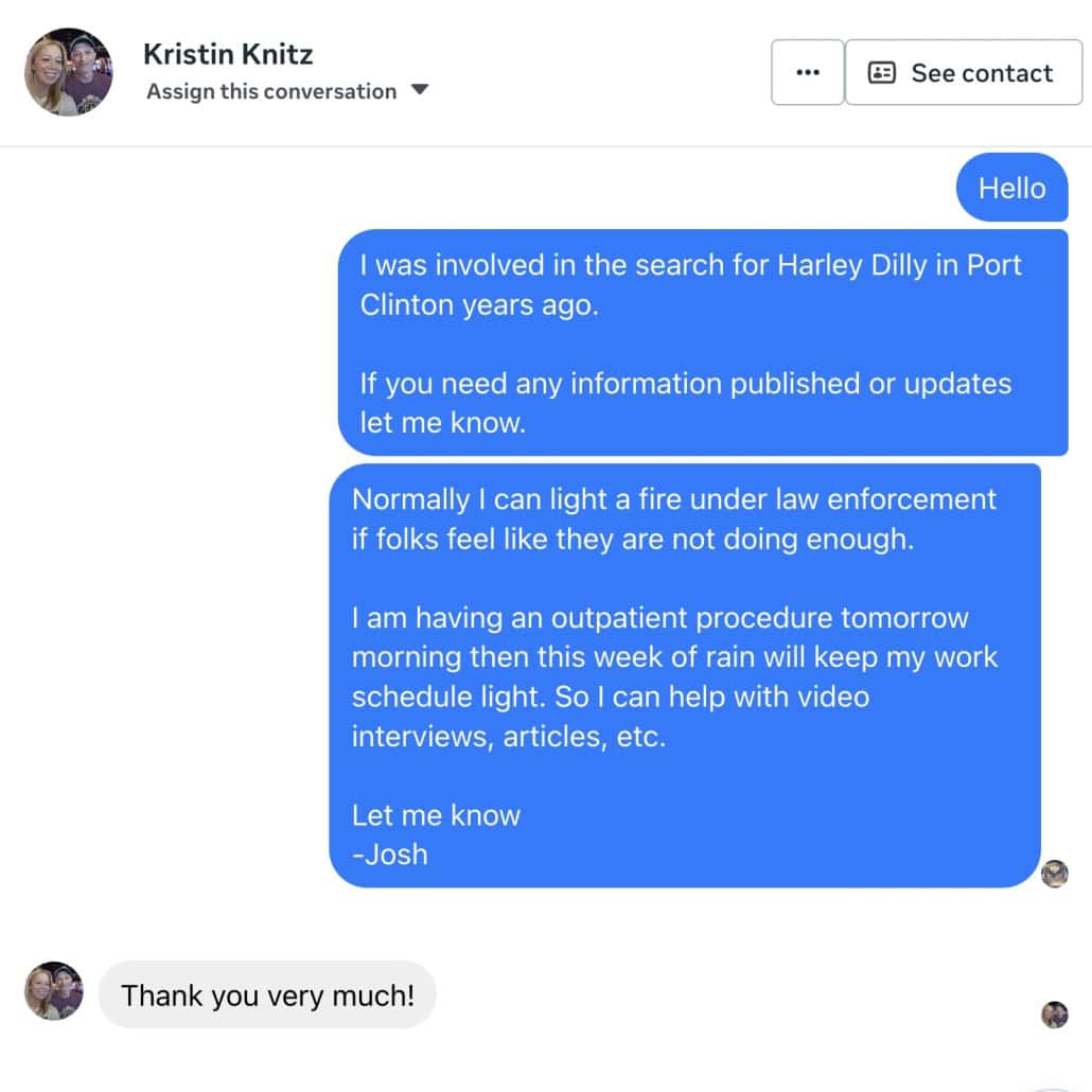 Fostoria News Screenshot of a Facebook conversation about Harley Dilly and law enforcement procedures.