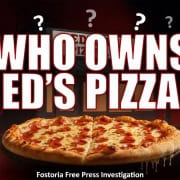 Red's Pizza ownership question graphic with pizza and question marks.