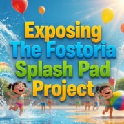 Kids enjoying water splash pad at Fostoria community park.
