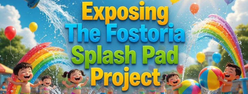 Kids enjoying water splash pad at Fostoria community park.
