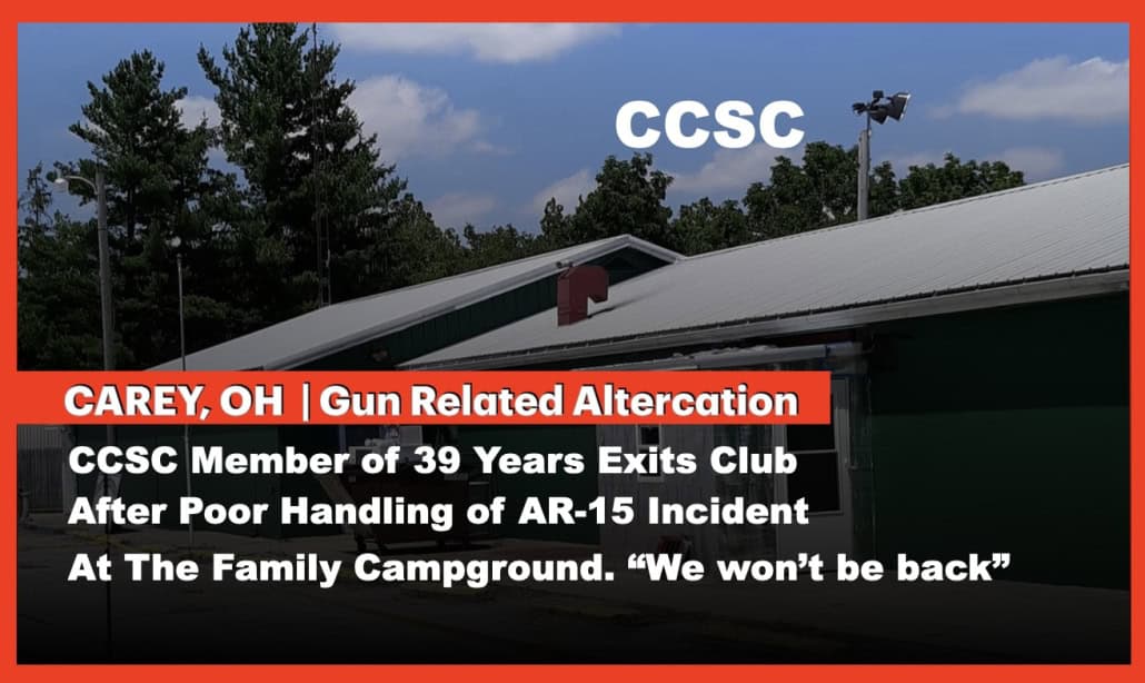 Fostoria News Carey, Ohio community center with news headline about AR-15 incident.