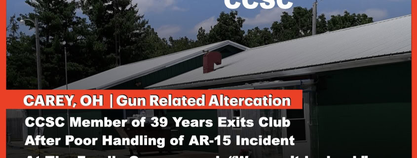 Fostoria News Carey, Ohio community center with news headline about AR-15 incident.