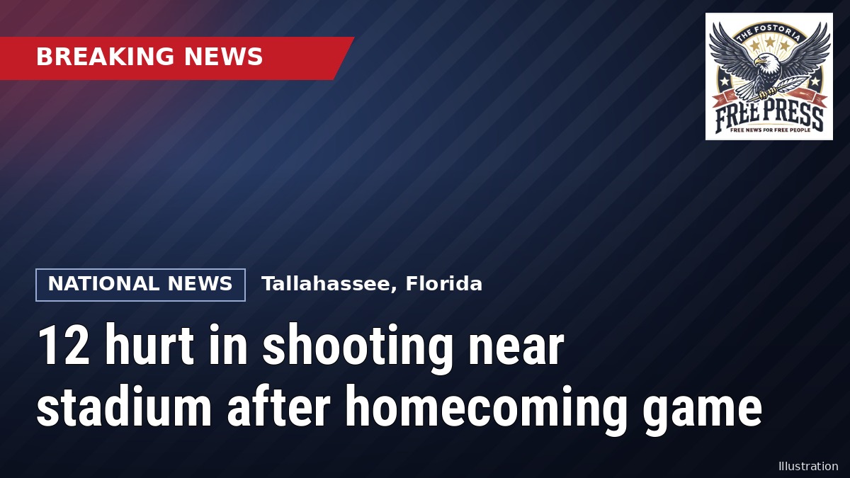 Fostoria News breaking news graphic: 12 hurt in shooting near FAMU stadium in Tallahassee after homecoming game