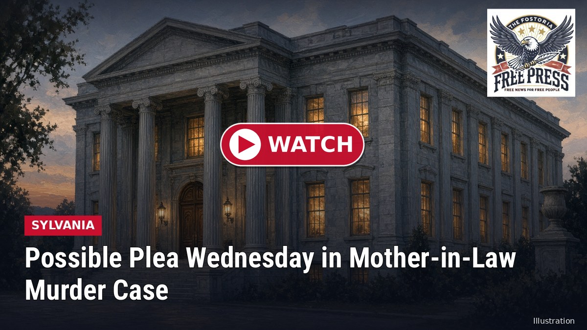 Illustration: courthouse at dusk with SYLVANIA | Possible Plea Wednesday in Mother-in-Law Murder Case