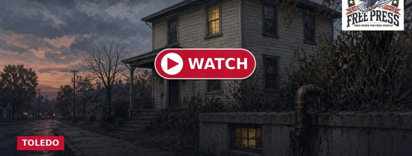 Fostoria News Old house at sunset with news headline about rental sewage mold.