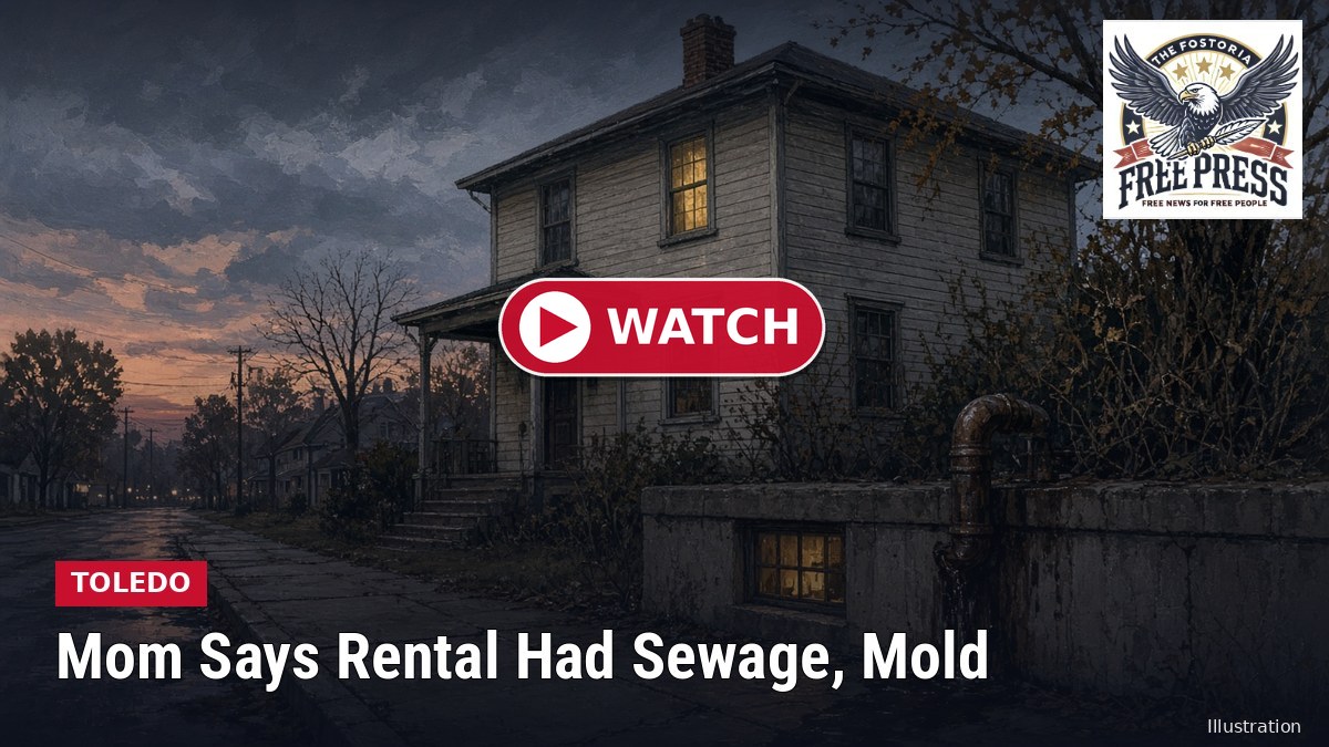 Illustration: older house at dusk with TOLEDO | Mom Says Rental Had Sewage, Mold