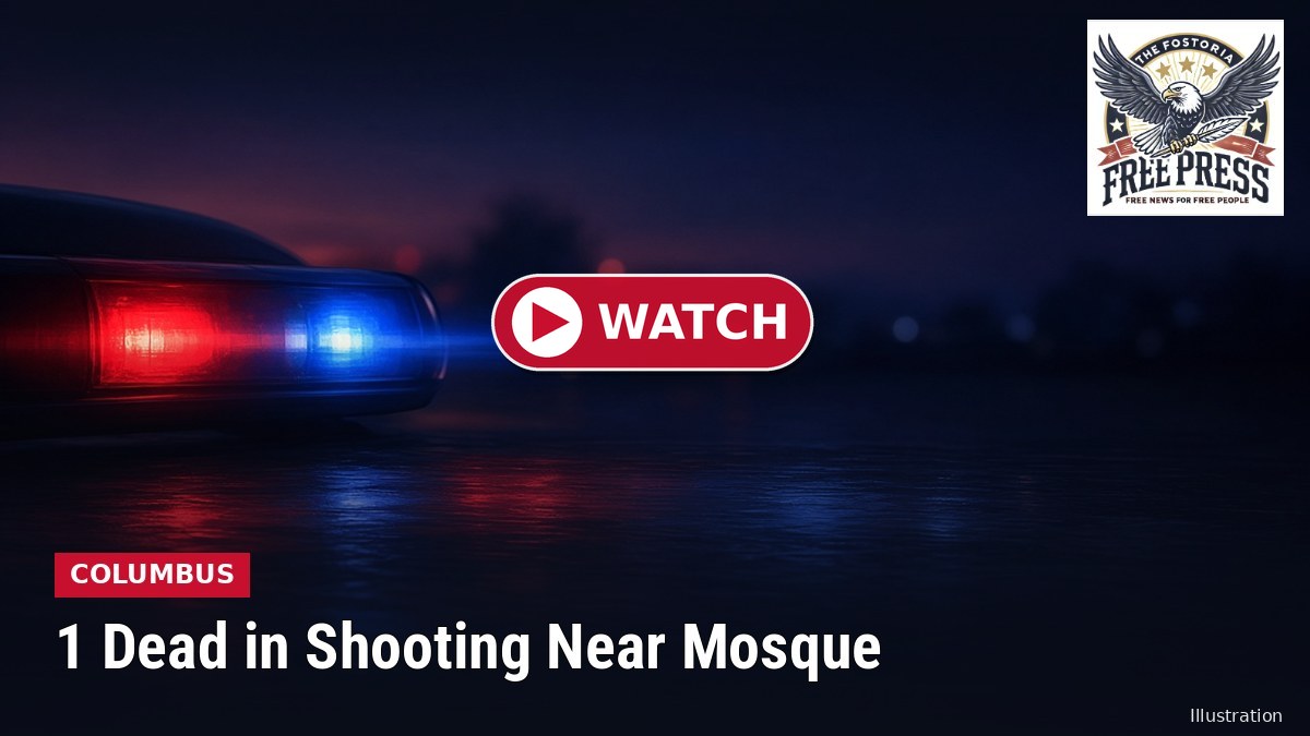 Illustration: police lights at night with COLUMBUS | 1 Dead in Shooting Near Mosque