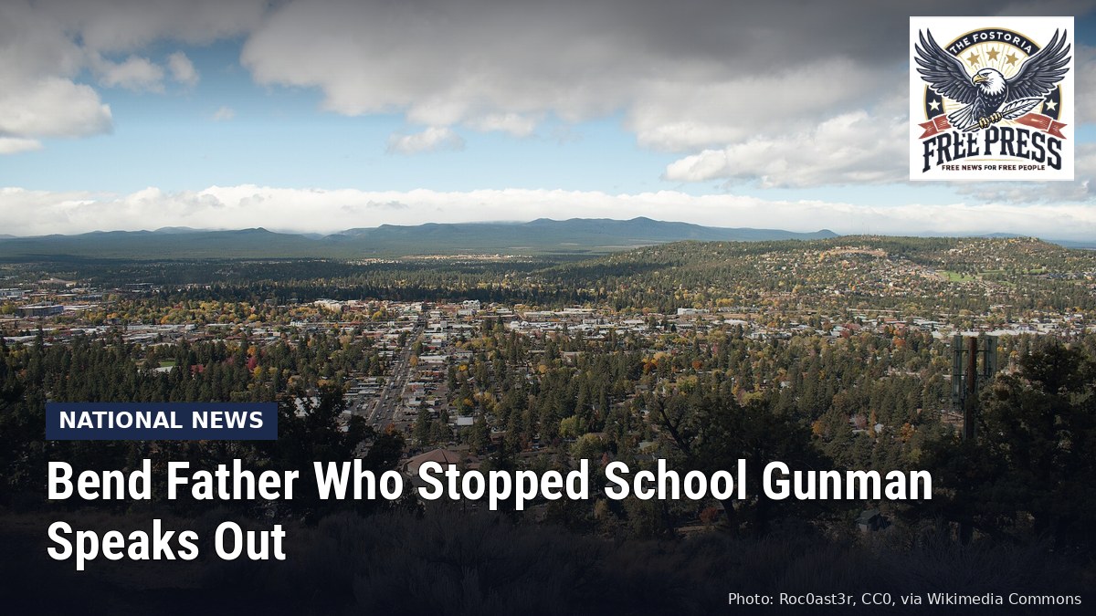 Fostoria News: View of Bend, Oregon, with headline: Bend Father Who Stopped School Gunman Speaks Out