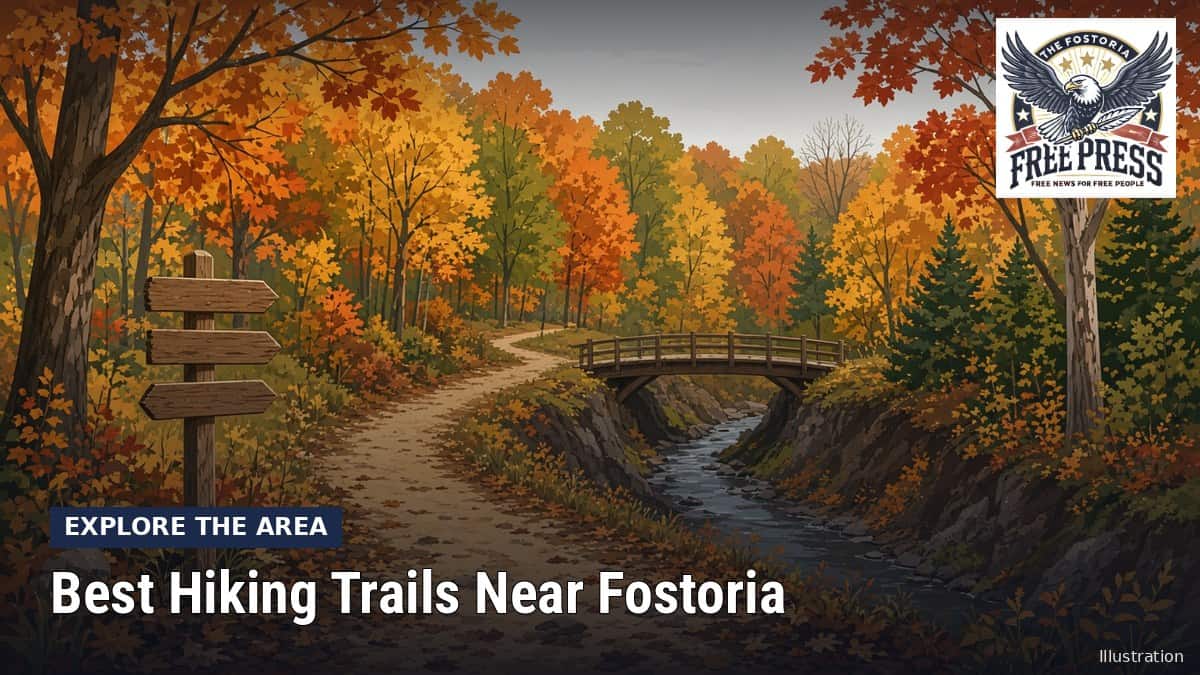 Fostoria News: Illustration, with headline: Best Hiking Trails Near Fostoria