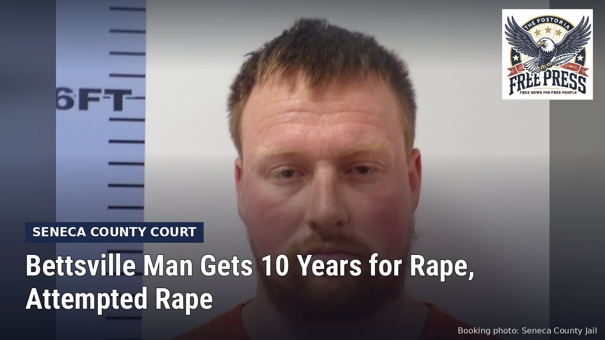 Fostoria News: Tyler Hossler booking photo, with headline: Bettsville Man Gets 10 Years for Rape, Attempted Rape