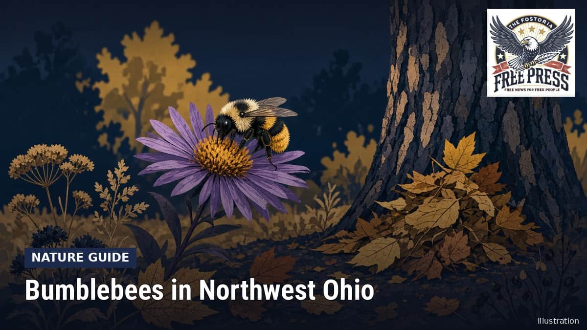 Fostoria News: Illustration, with headline: Bumblebees in Northwest Ohio