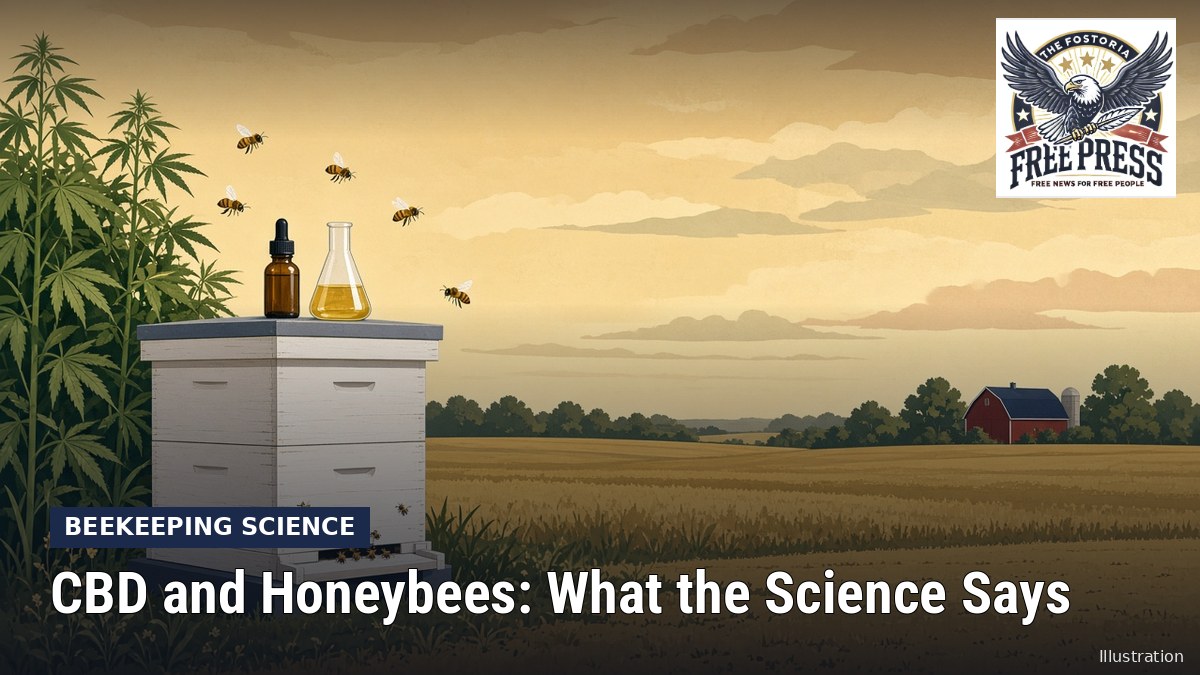 Fostoria News: Illustration, with headline: CBD and Honeybees: What the Science Says