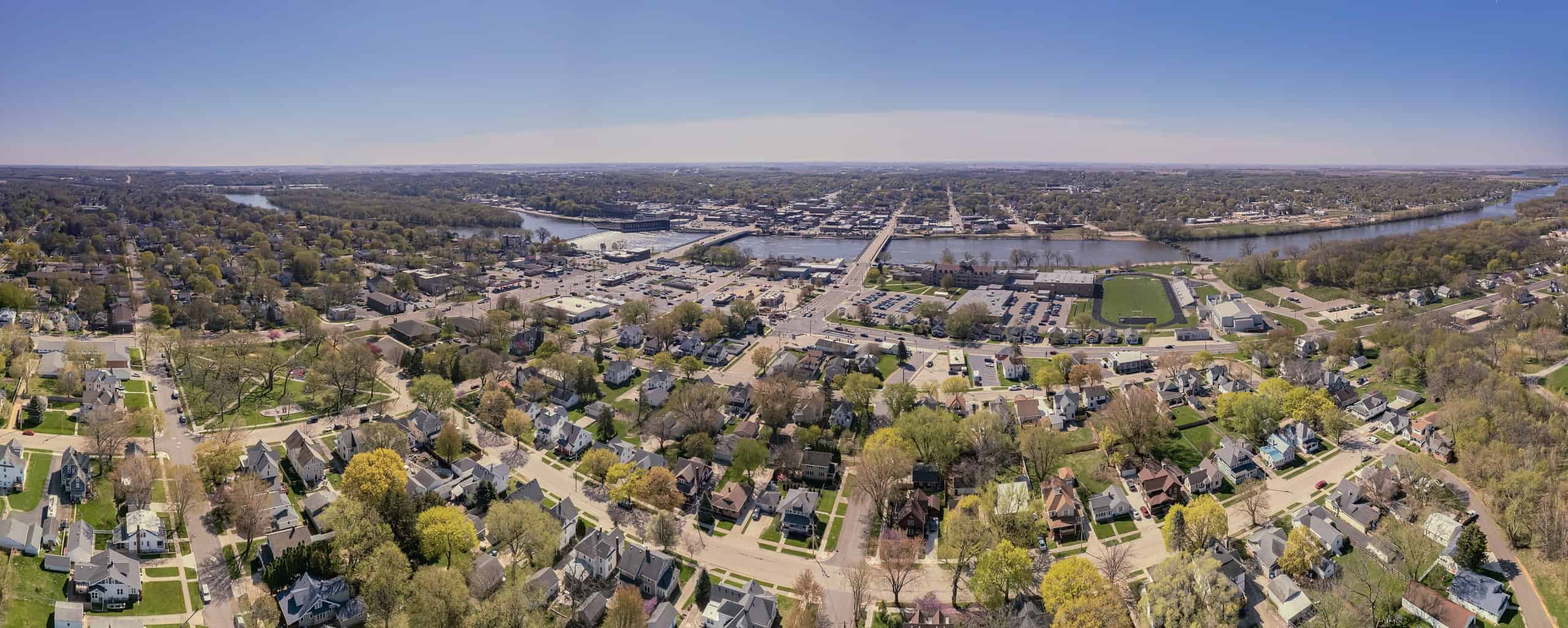 Aerial view of Dixon, Illinois, and the Rock River