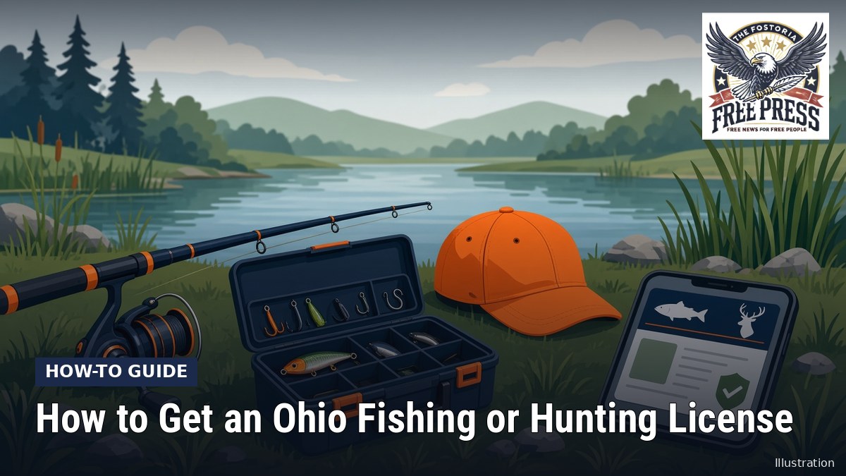 Fostoria News: Illustration, with headline: How to Get an Ohio Fishing or Hunting License