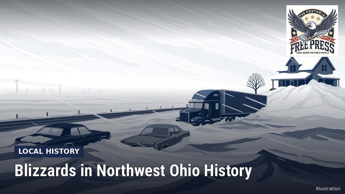 Fostoria News: Illustration, with headline: Blizzards in Northwest Ohio History