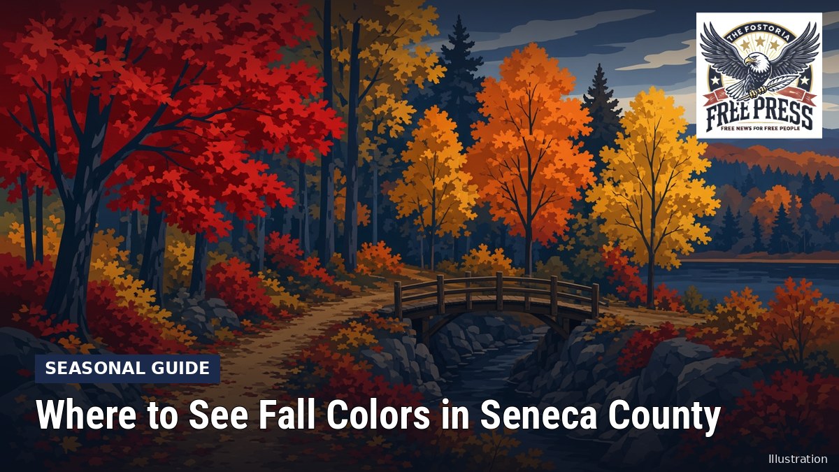 Fostoria News: Illustration, with headline: Where to See Fall Colors in Seneca County