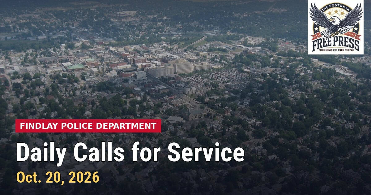 Findlay Police Department Daily Calls for Service, Oct. 20, 2026