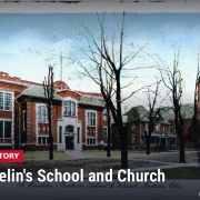 Fostoria News: Color postcard from about 1912 of St. Wendelin's Catholic School and Church on Wood Street in Fostoria, Ohio