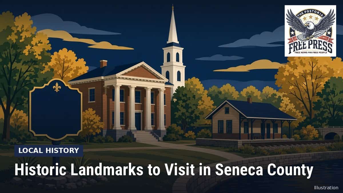Fostoria News: Illustration, with headline: Historic Landmarks to Visit in Seneca County