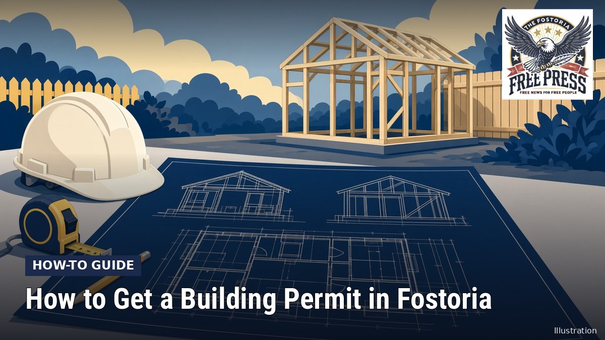 Fostoria News: Illustration, with headline: How to Get a Building Permit in Fostoria
