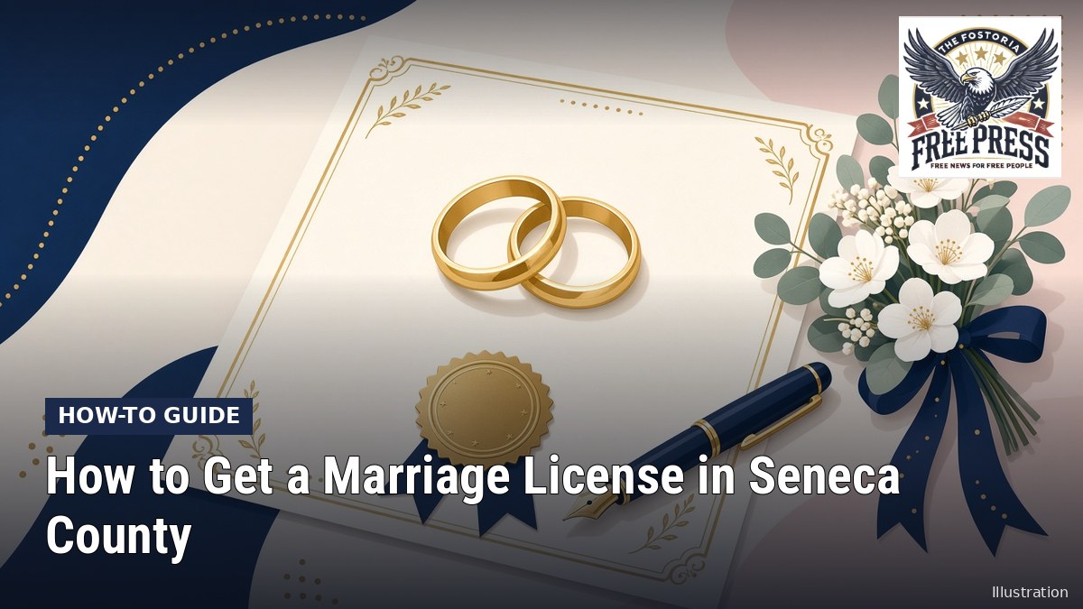 Fostoria News: Illustration, with headline: How to Get a Marriage License in Seneca County