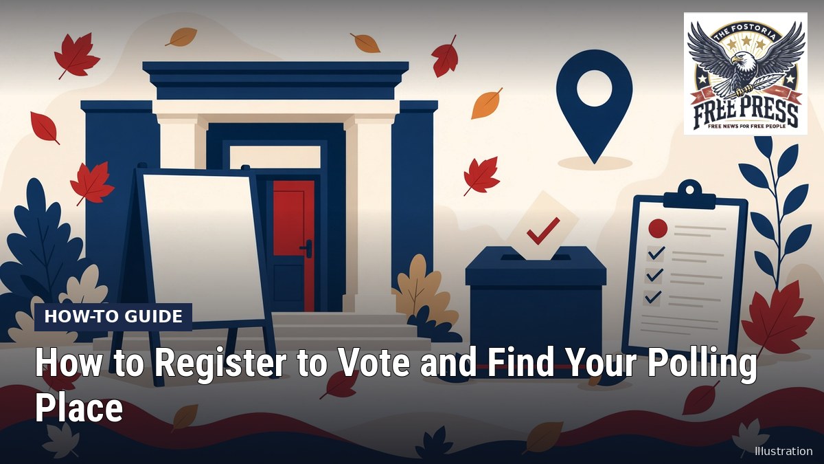 Fostoria News: Illustration, with headline: How to Register to Vote and Find Your Polling Place