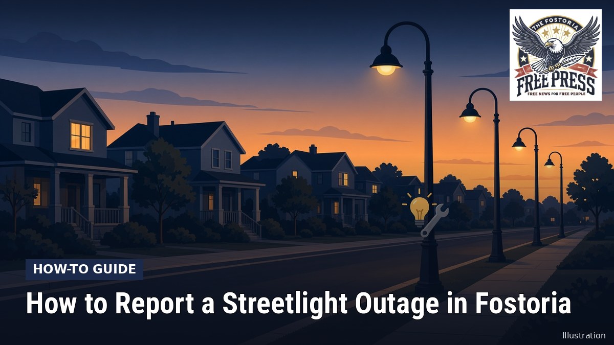 Fostoria News: Illustration, with headline: How to Report a Streetlight Outage in Fostoria