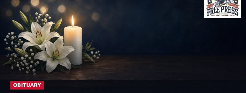 Fostoria News Memorial candle with white lilies for Barbara Griffith obituary.