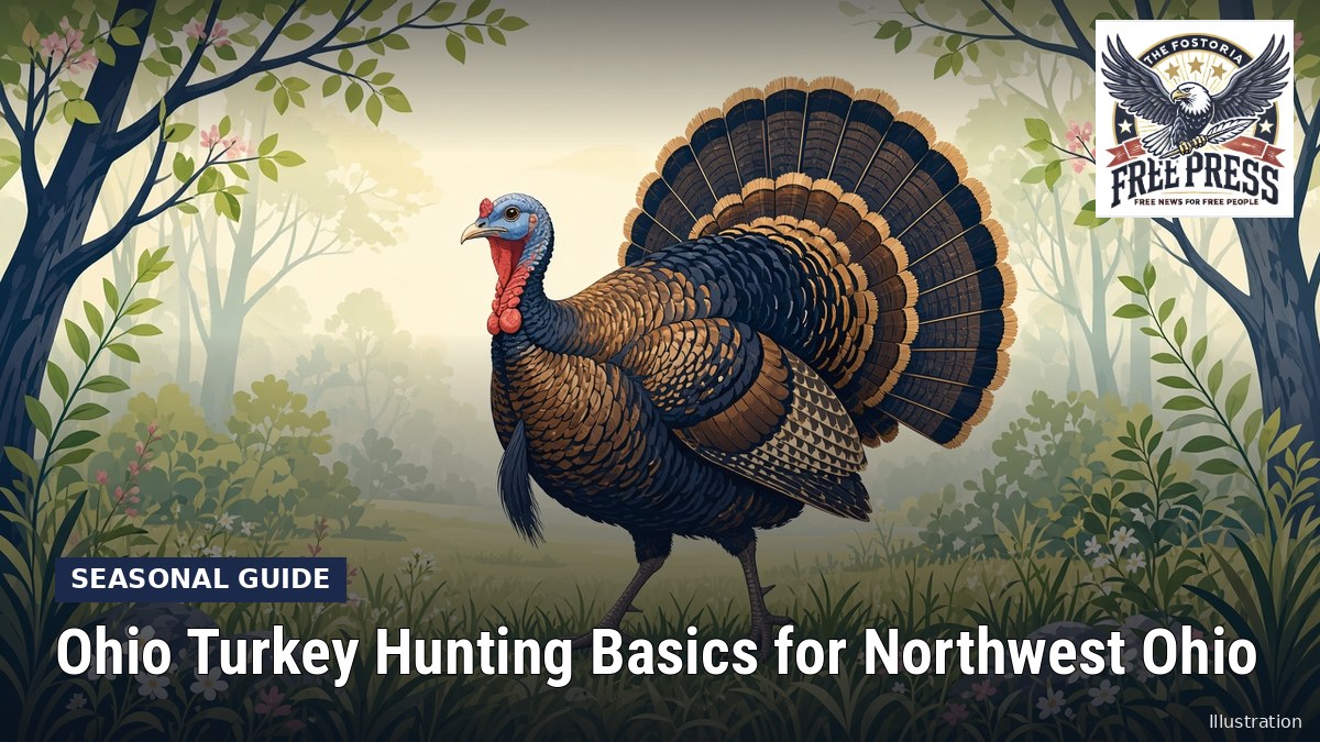 Fostoria News: Illustration, with headline: Ohio Turkey Hunting Basics for Northwest Ohio