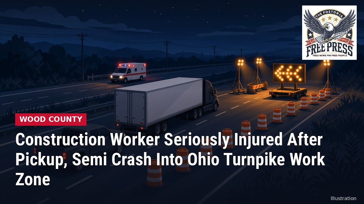 Illustration: WOOD COUNTY | Construction Worker Seriously Injured After Pickup, Semi Crash Into Ohio Turnpike Work Zone