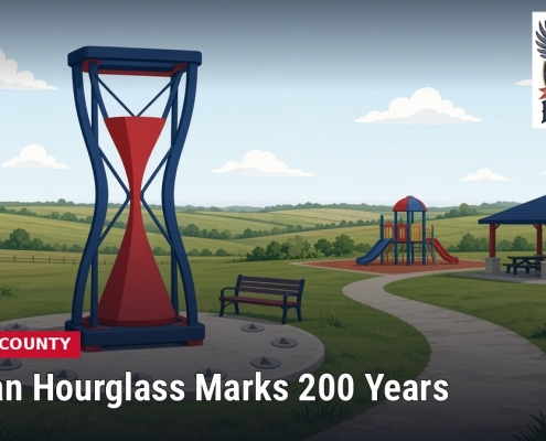 Fostoria News Public park with hourglass sculpture and playground in Fostoria, Ohio.
