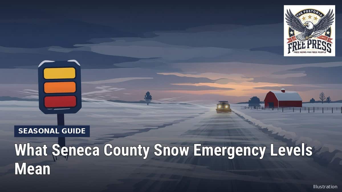 Fostoria News: Illustration, with headline: What Seneca County Snow Emergency Levels Mean