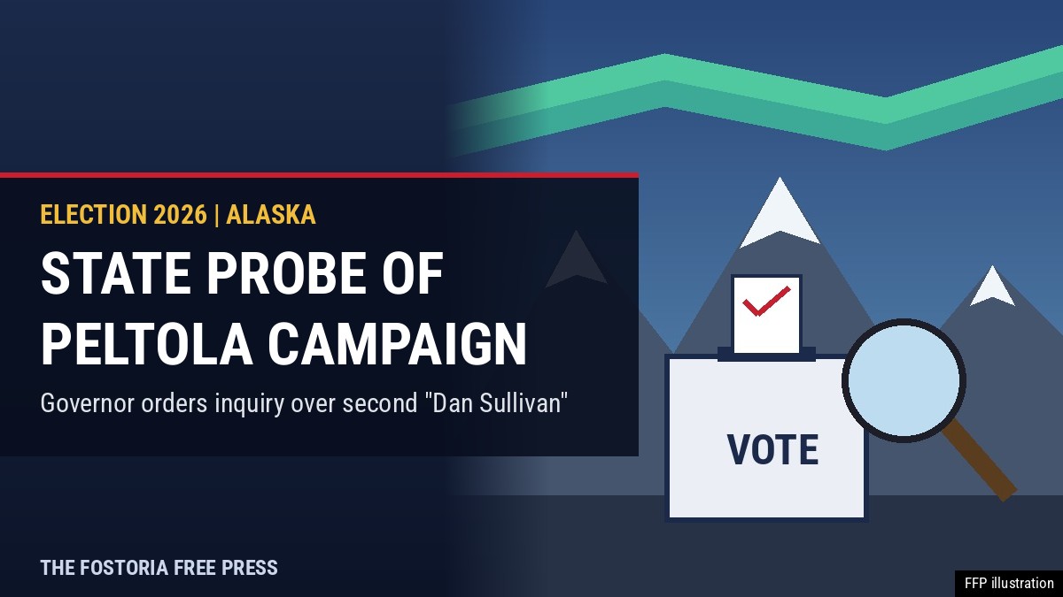 FFP illustration of a ballot box and magnifying glass in front of snow-capped Alaska mountains