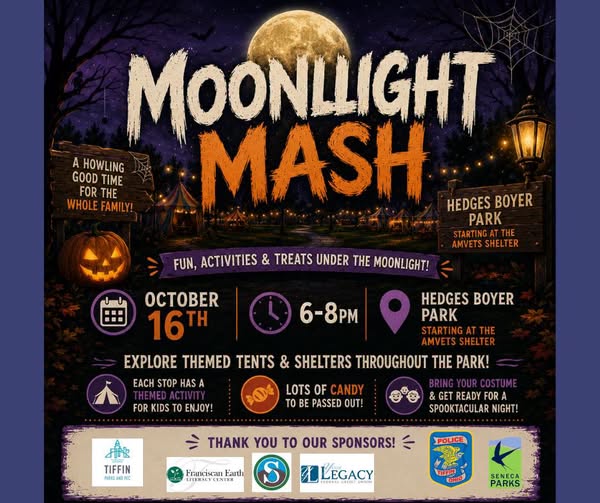 Moonlight Mash flyer: Oct. 16, 6-8 p.m., Hedges-Boyer Park, starting at the Amvets Shelter
