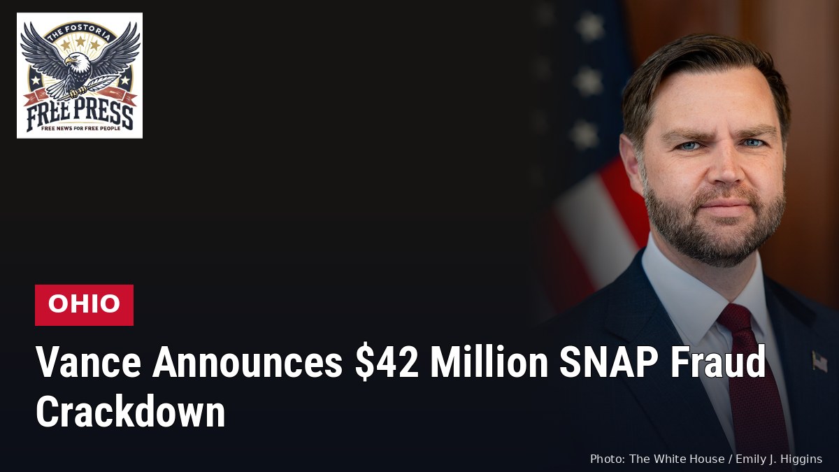 Official White House portrait of Vice President JD Vance with headline: Vance Announces $42M SNAP Fraud Crackdown