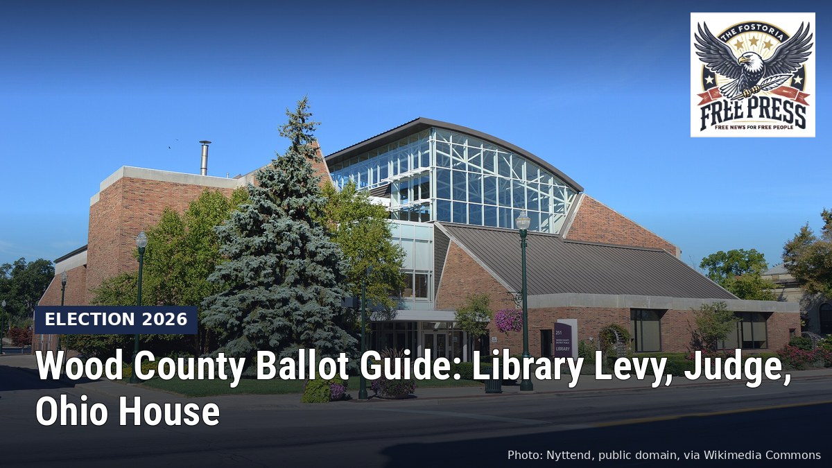 Fostoria News: Wood County District Public Library, with headline: Wood County Ballot Guide: Library Levy, Judge, Ohio House