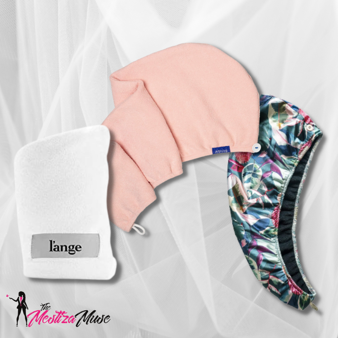 Image of 3 of the best hair towels for curly hair.